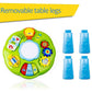 Green musical learning drum table with colorful keys and removable-style blue legs
