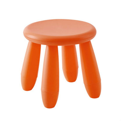 Orange plastic children’s stool with round seat and three short legs