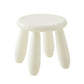 White plastic children’s stool with round seat and three short legs