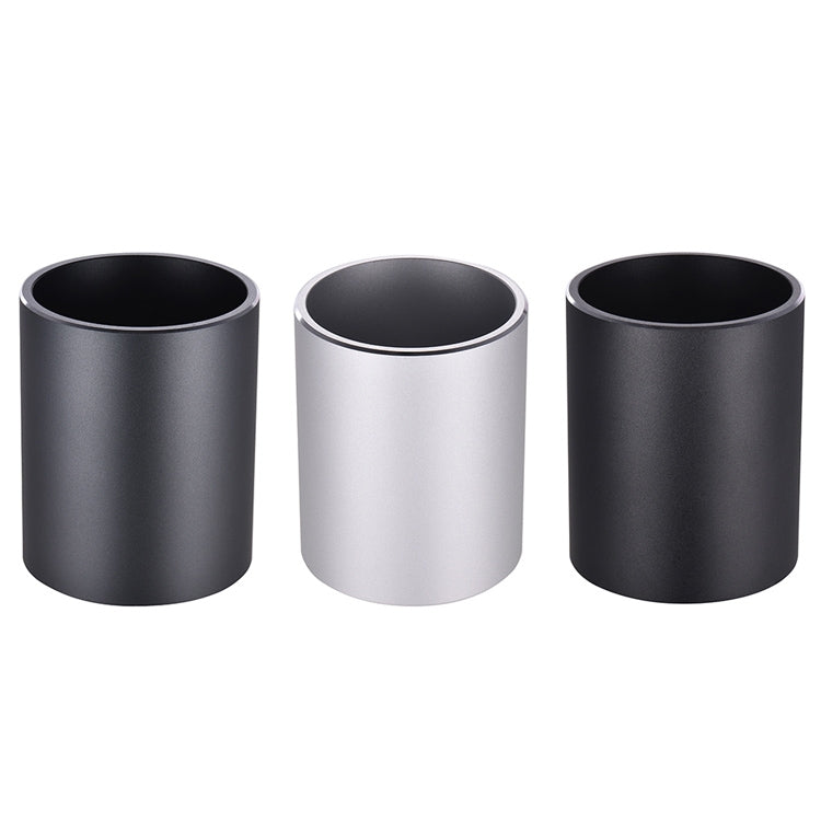 Set of round metal pencil holders in black and silver/gray finishes
