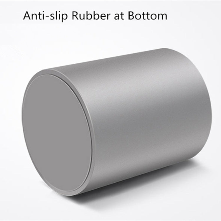 Silver/gray round aluminum pencil holder with anti-slip rubber bottom