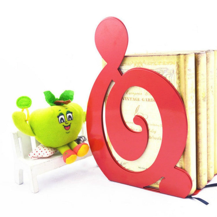 Red metal curved book stand with teardrop bookmark tips, set of two