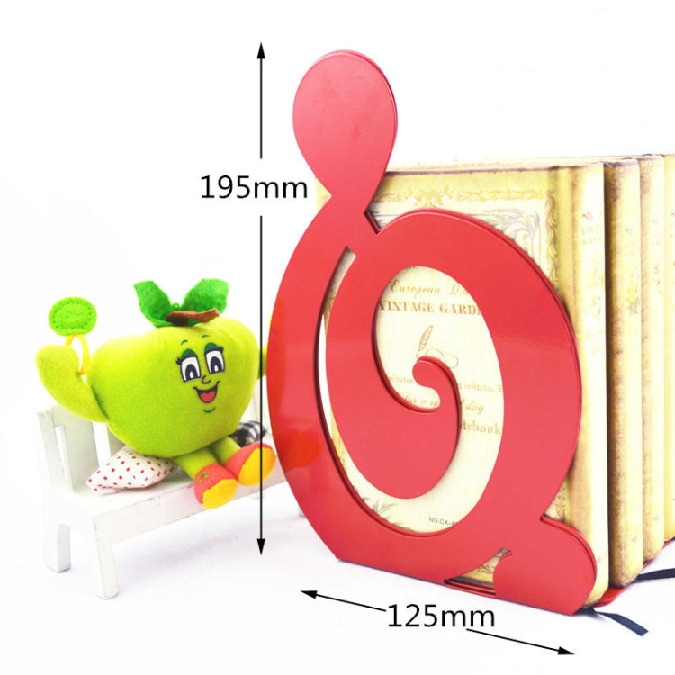 Red metal book stand and bookmark, 195mm tall and 125mm wide (approx.)