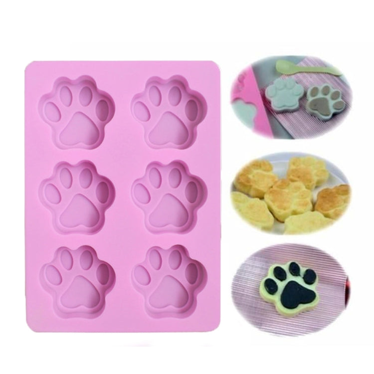 Pink silicone paw-print soap mold tray with 6 cavities