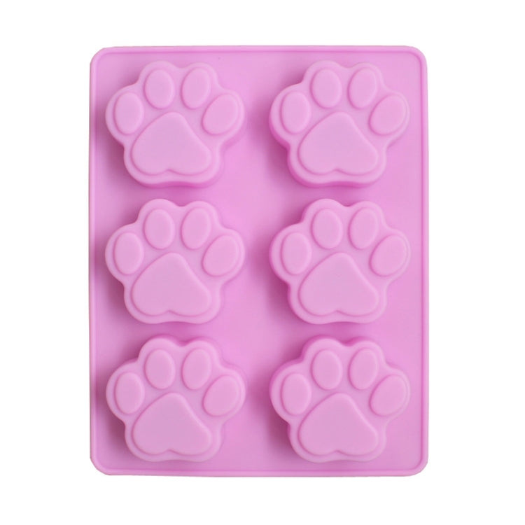 Pink silicone paw-print soap mold tray with six raised paw cavities