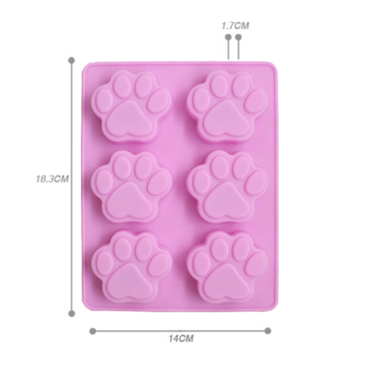 Pink silicone paw-print soap mold tray, 14 x 18.3 cm with six cavities