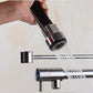 Handheld chrome faucet spray nozzle head spraying water from black ABS body