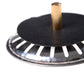 Stainless flume cover with black rubber cap and brass-colored center post