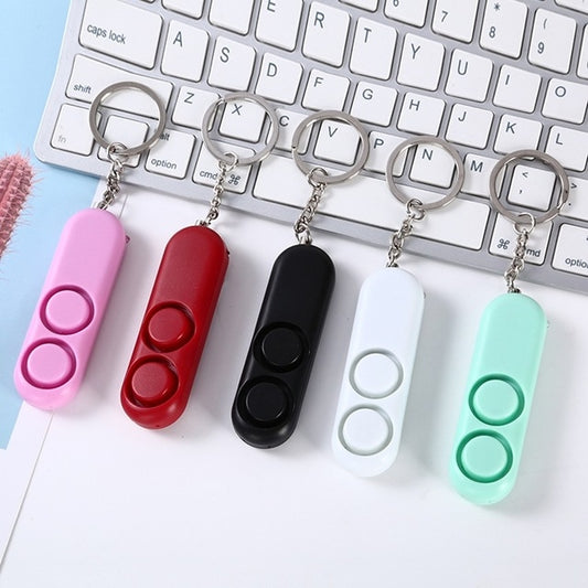 Multi-color alarm keychain fobs with metal key rings and two button controls
