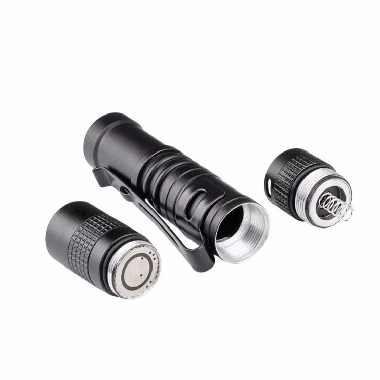 Black penlight LED flashlight with metal lens head and tail cap