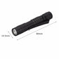 Black pen-shaped LED flashlight with measurement arrows for size