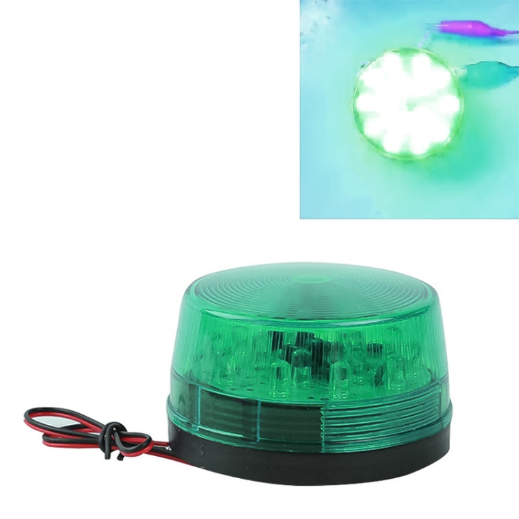 Mini LED strobe warning light with green transparent dome lens, flashing bright LED