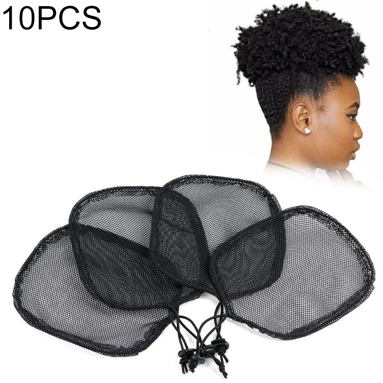 Black wig ponytail net set with bow-like mesh and drawstring ties