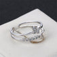 Butterfly open ring with diamond accents in platinum-tone silver