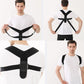 Black posture brace shown from multiple angles with central pad and buckles