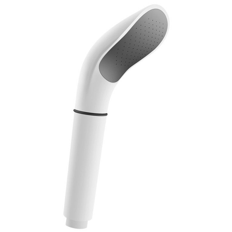 White detachable handheld shower nozzle with round spray face and small jet holes.