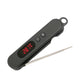 Digital meat thermometer with black body, dual buttons, and red LED temperature screen.