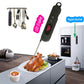 BBQ meat thermometer with black body, stainless probe, and red LCD temperature display.
