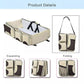 Beige and black portable baby travel foldable bed bag detail: expanding and folding sections