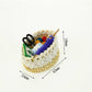 Mini dollhouse knitting tool basket, 43mm x 34mm x 18mm, with scissors and yarn