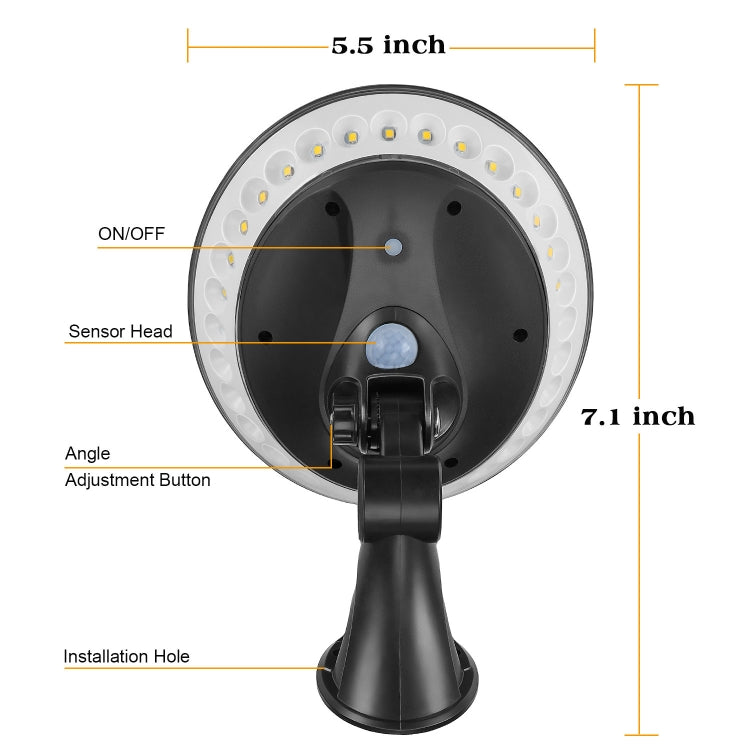 Black solar outdoor wall light diagram view with mounting base and sensor head