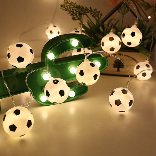 Soccer ball LED string lights with wire, warm white glowing balls