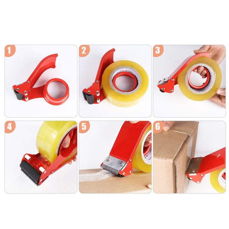 Carton tape sealer showing steps: loading tape and applying seal