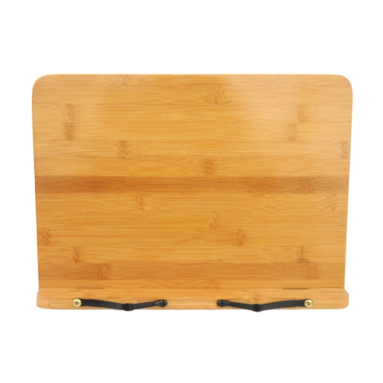 Bamboo reading stand with light board panel and two black corner fasteners