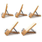 Foldable bamboo reading stand shown in multiple height angles with black base supports