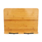 Light bamboo book stand with smooth panel and two black hinge points at the bottom