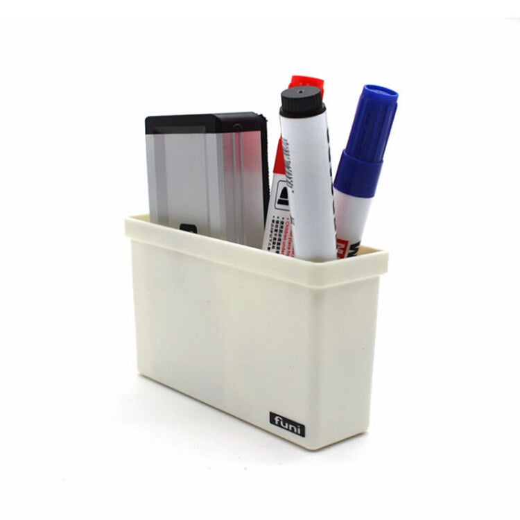 White magnetic storage box with open front tray for pens and markers