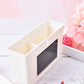 White magnetic storage box with divider and chalkboard window panel