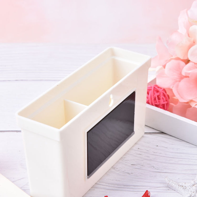 White magnetic storage box with divider and chalkboard window panel