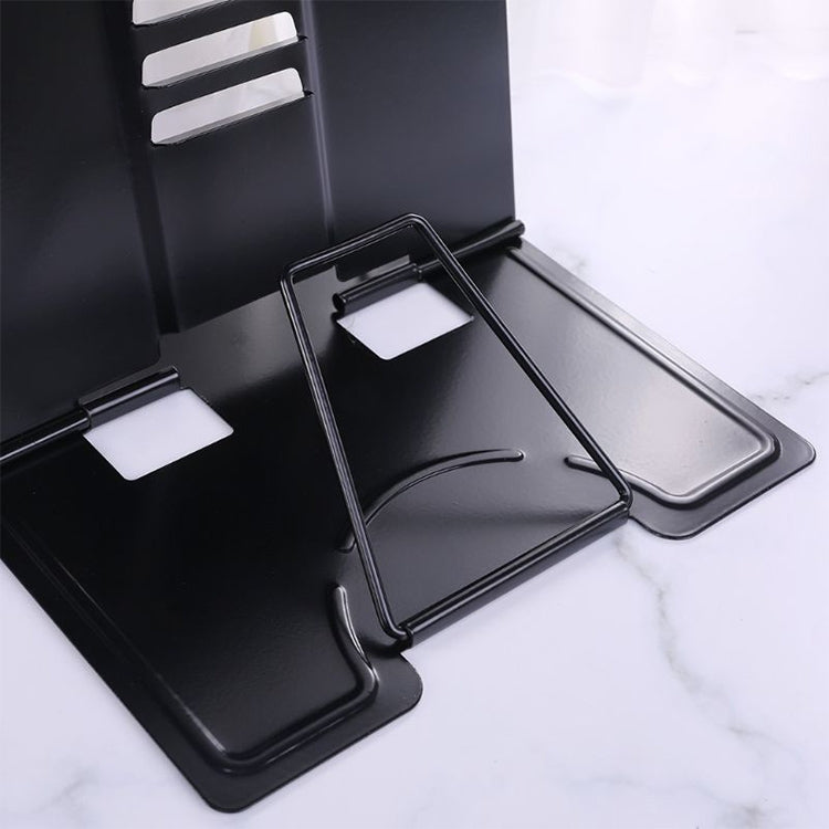 Black metal book stand feet and support bars for holding pages upright
