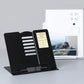 Black metal adjustable reading book stand holding a document page upright