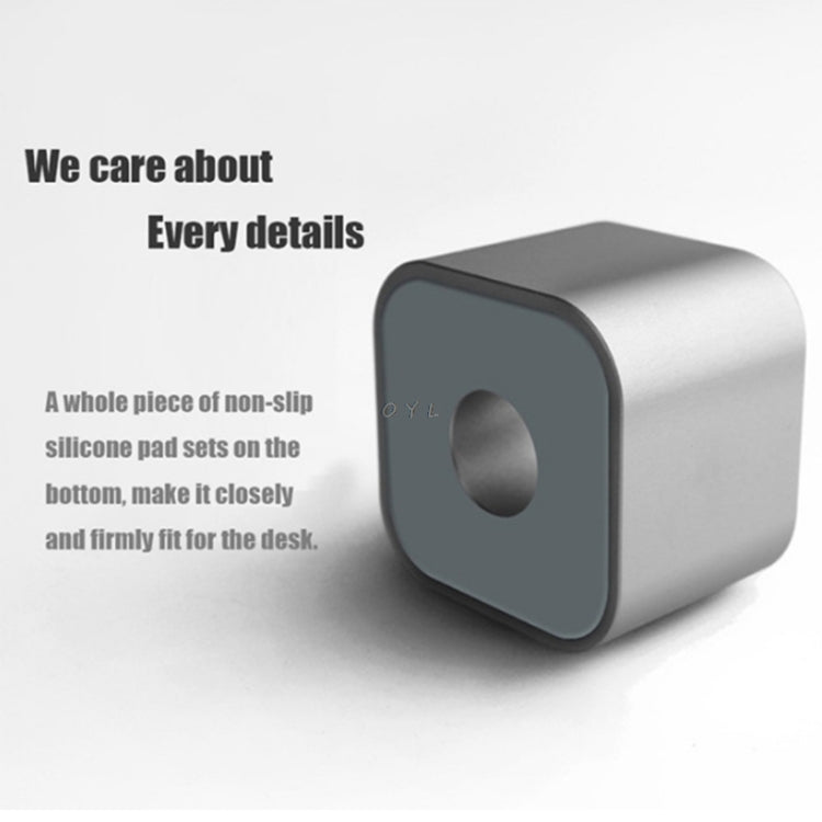 Silver metal pen holder with one circular slot and non-slip silicone base