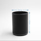 Black faux-leather pen holder organizer, 8.0 cm wide and 10.8 cm tall cylinder.