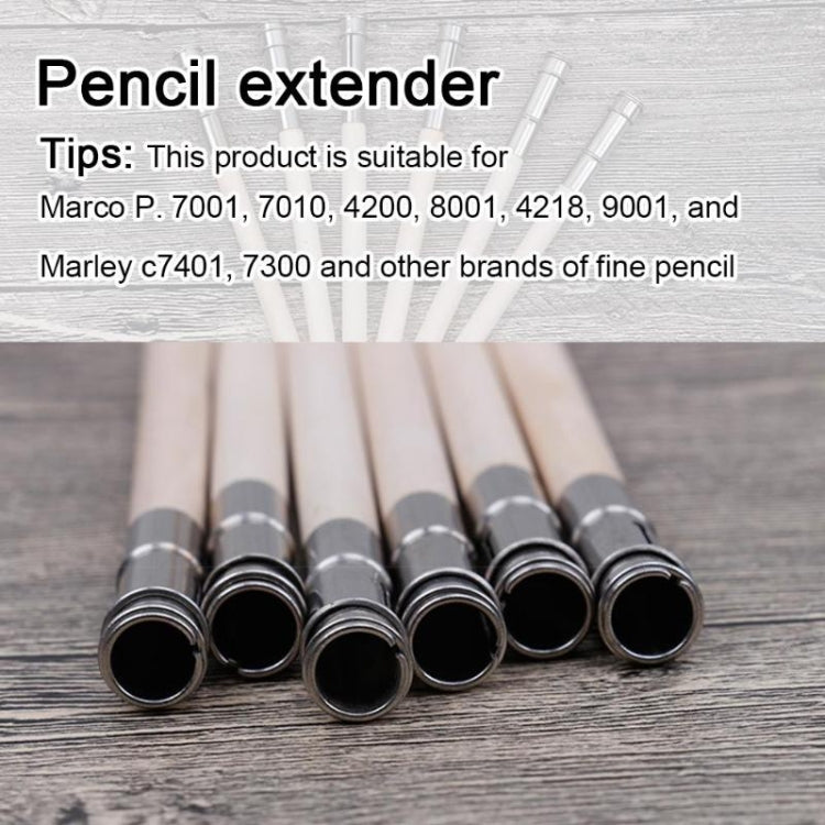 Set of wood pencil extenders with silver metal rings, multiple pieces