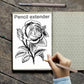 Wood pencil extender held for drawing, light wood body with silver end ring