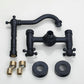 Wall-mounted faucet set in black finish with spout, cross handles, mounting parts and adapters