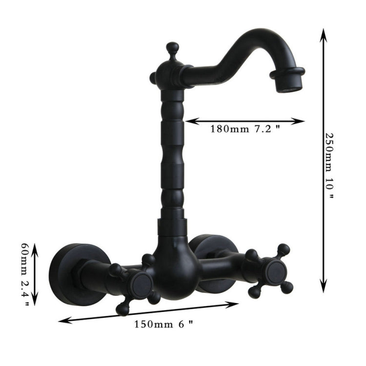 Wall-mounted faucet with 180mm spout reach and 250mm height, black antique finish
