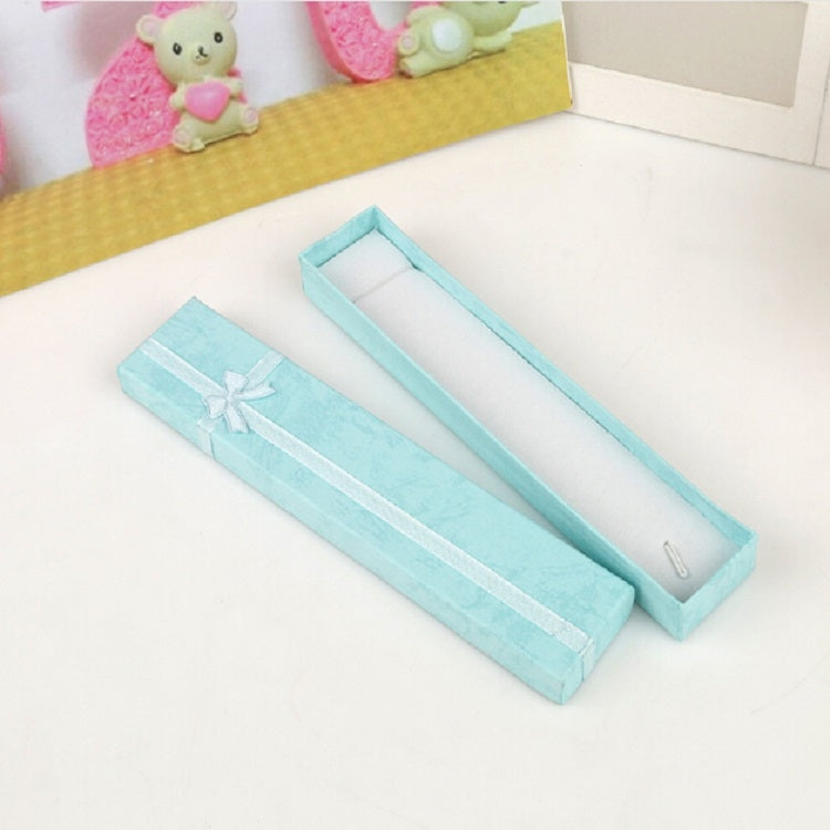 Light blue rectangular necklace gift boxes with bow, one open