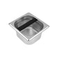 Stainless steel coffee grounds bucket with black scoop handle, square rim