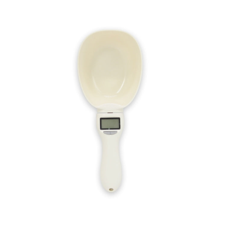 Cream electronic pet food measuring spoon with LCD scale on handle