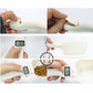 Electronic pet food measuring spoon being operated, with LCD weight readout