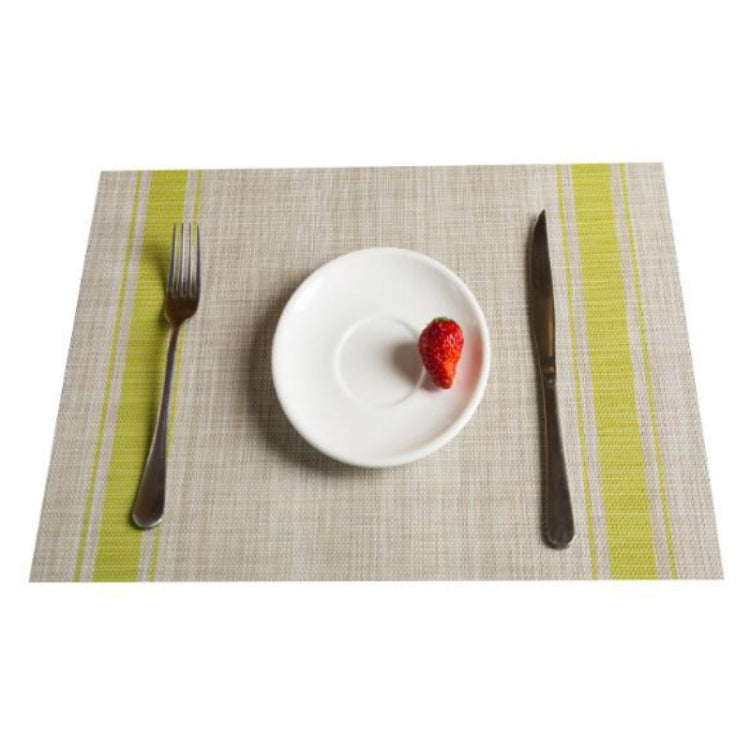 Braided PVC table mat in beige with lime green stripe border