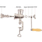 Stainless steel manual grinder parts layout: main body, handle, screw, spring