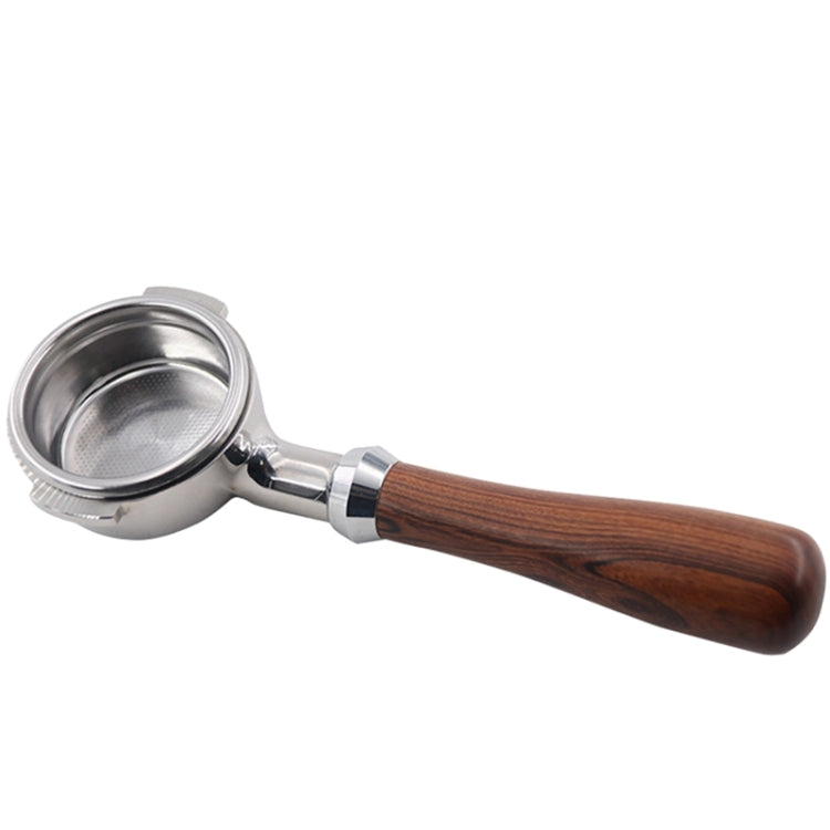 Bottomless portafilter with wooden handle and stainless steel filter basket