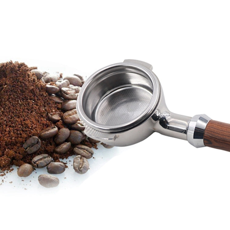 Stainless steel coffee filter basket with fine mesh, wooden grip handle