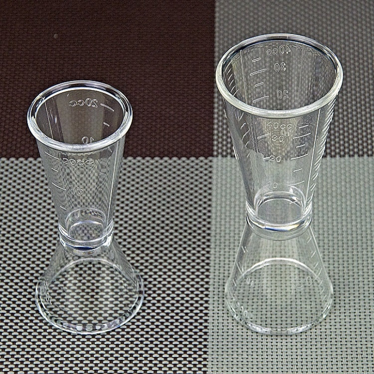 Large double-headed graduated measuring cups set, clear plastic in small and large sizes